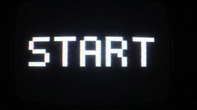 Digital start word displayed with glitch effect on dark background