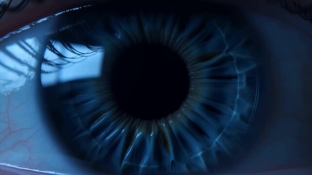 Extreme CloseUp of Blue Human Eye with Detailed Iris and Dark Pupil
