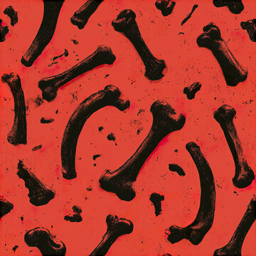 Black bone pattern on red background creates spooky Halloween design with eerie and gothic atmosphere