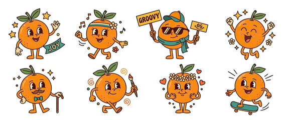 Fototapeta premium Retro Orange Characters Set with Various Activities