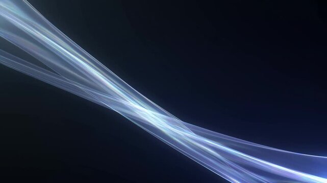 Abstract blue and white light ribbons form crossing curves over dark gradient background