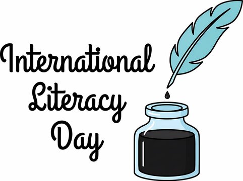 International Literacy Day With Feather Quill and Inkwell Illustration
