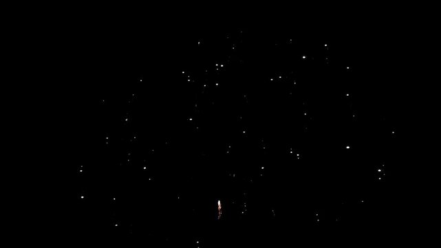 Firework Burst Against Black Night Sky, Elegant Silver Spark Trails Celebration Display