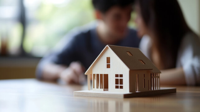 Model House with Couple Discussing Future Home Plans