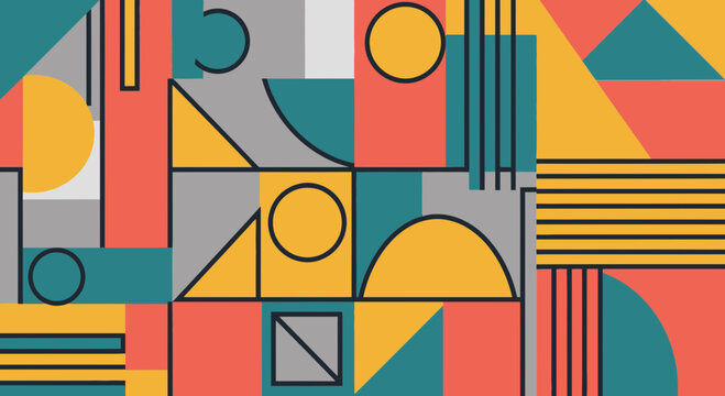 Abstract Geometric Pattern with Colorful Shapes and Lines