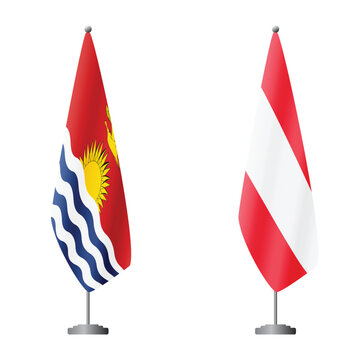 Kiribati and Austria flags on flagpoles for official ceremonies and meetings, transparent background vector