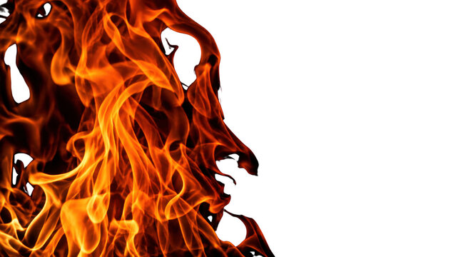 Burning orange flames fire border isolated on white background