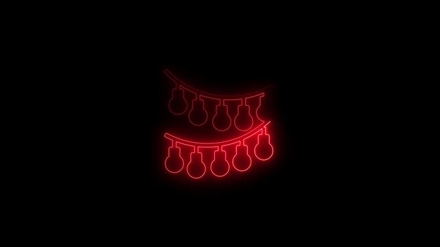 Two rows of neon blue outline light bulbs on strings string lights illumination
