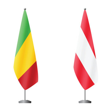 Mali and Austria flags on flagpoles for official ceremonies and meetings, transparent background vector