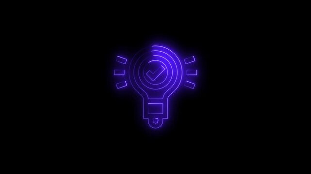 Glowing bule  Neon Light Bulb Icon on Black Background idea innovation