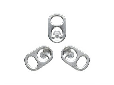 Three metal soda can pull tabs isolated on transparent background