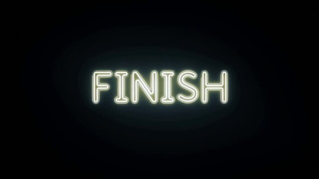 Glowing neon FINISH sign displayed against a dark background for completion and success