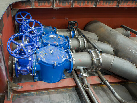 Industrial Piping System with Blue Valves