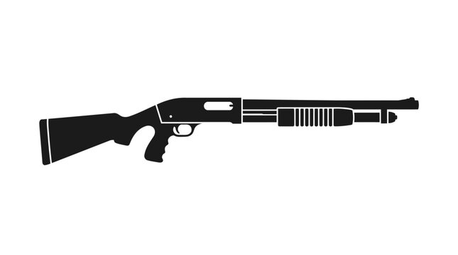 Tactical pump-action shotgun silhouette isolated on white background.