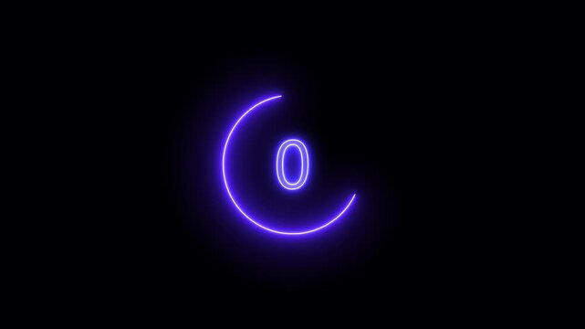 Glowing neon countdown text from 5 to 0 animation isolated Background