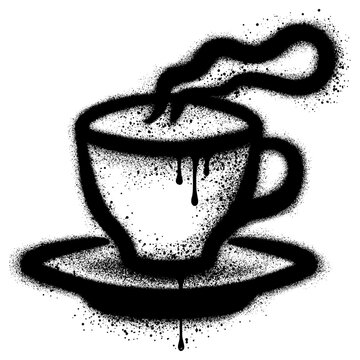 Coffee cup graffiti with black spray paint for banner and poster and cafe