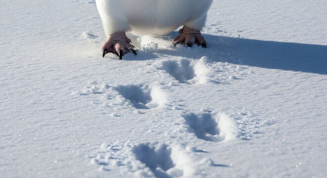 Penguin footprints in snow with generated by AI with chinstrap penguin