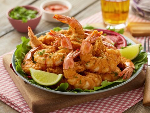 Generous portion of cajun-style fried shrimp with a 20260510-gigapixel-high fidelity v2-6x vector illustration