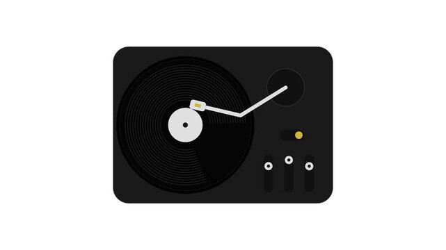 Record Player Turntable Animation with Vinyl Disc on White Background