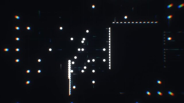 Motherboard processor node flashing glowing data points in an abstract top-down 3D animation for AI supercomputer technology