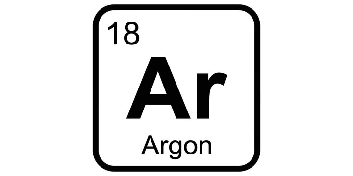 Argon periodic table element icon in black outlines on transparent background for chemistry and education projects.