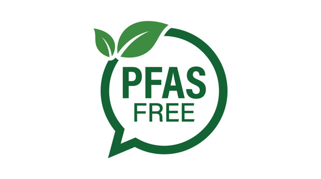 Pfas free round green badge symbol with natural leaf accents featuring minimalist vector design aesthetics