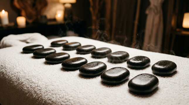 Hot Stone Massage Setup in Luxury Spa