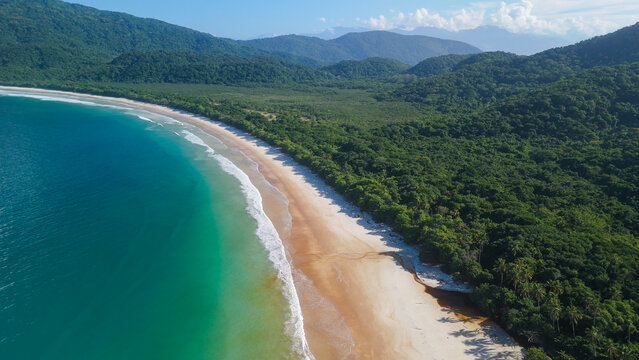 Aerial view of the beach of Lopes Mendes on the island of Ilha Grande in Brazil