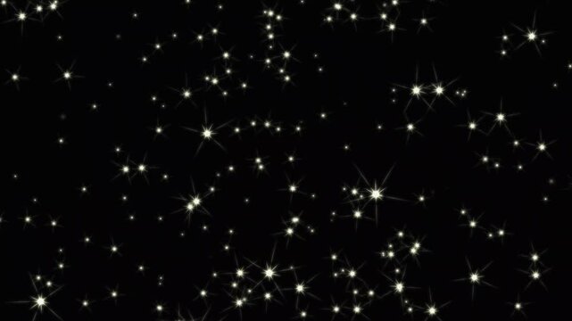 Glowing White Twinkle Stars With Shimmering Glitter star, Falling Sparkle Particles, Fairy star Burst, Magical Starlight Particles, Dreamy Bokeh Flare And Festive Christmas Night Sky Animation Overlay