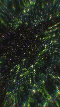 Optical computing array disperses green and violet rays through a vertical lens structure in a 3D render built for mobile generative technology stories