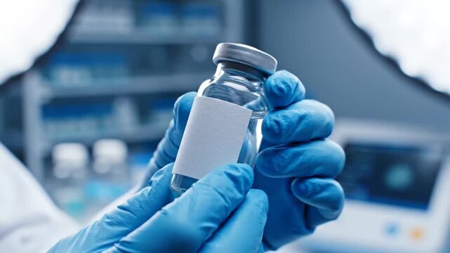 scientist holding vaccine vial in laboratory research setting for medical inoculation development