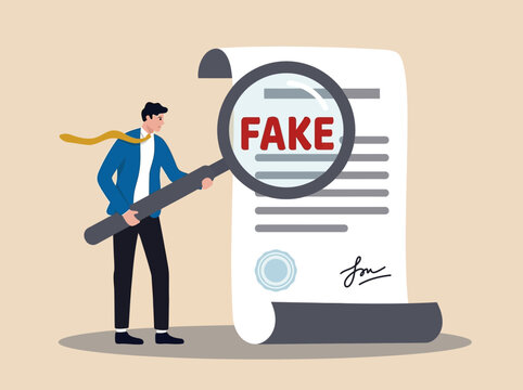 Businessman Detecting Fake Document with Magnifying Glass Illustration