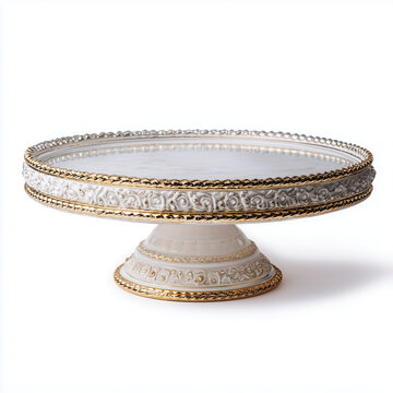 Round White Marble Cake Stand Pedestal Isolated on White Background