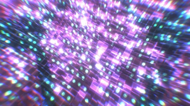 Glowing grid of microchip nodes flashes with bright energy in a seamless 3D animation representing neural datacenter server clusters and supercomputers