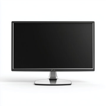 Black Flat Screen Computer Monitor Display Stand Isolated on White Background