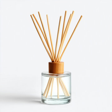 Glass Jar Reed Diffuser with Wooden Fragrance Sticks Isolated on White Background