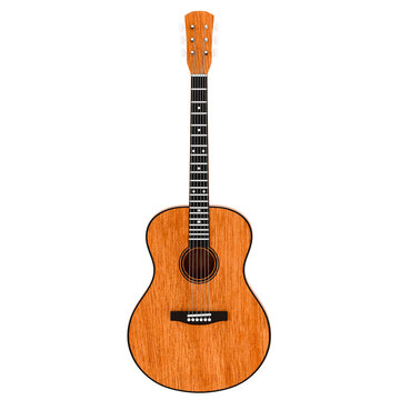 3d Render Natural Wooden Acoustic Guitar Instrument with transparent background