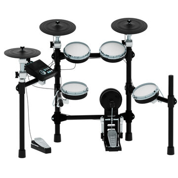 3d Render Black Electronic Drum Kit Angled with transparent background