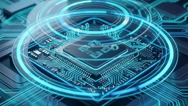 Futuristic Digital Circuitry with Dynamic Blue Light Effects Representing Technology Innovation