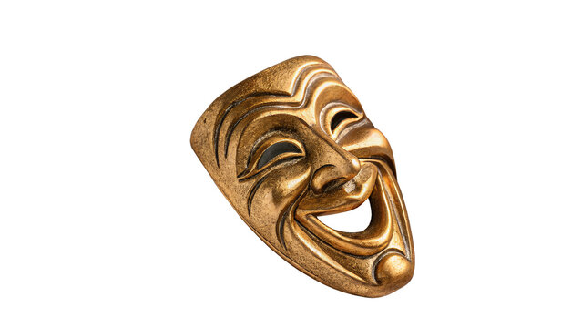 Classical theater golden comedy mask dramatic art performance isolated on transparent background