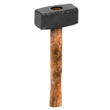 3d Render Heavy Black Wooden Sledge Hammer with transparent background