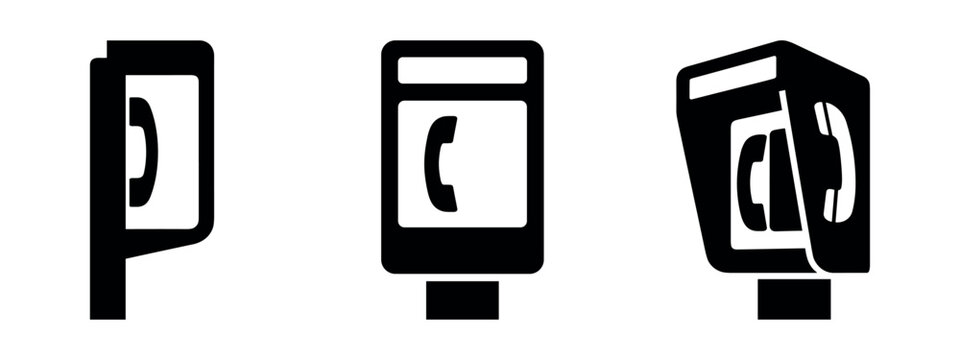 Telephone and phone booth icons in different views