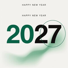 Minimalist 2027 Happy New Year poster background featuring bold green and black typography with a geometric circle element and soft wave gradient on a clean white backdrop © Sanwal