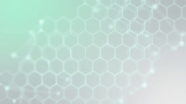 Abstract Hexagonal Grid Background with Glowing Connections in Green and White Gradient