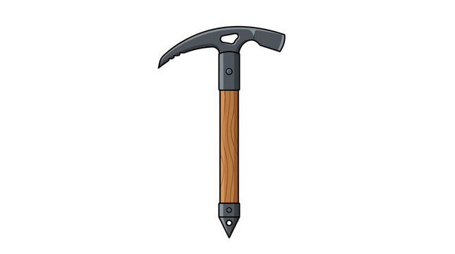 Classic Mountaineering Ice Axe with Wooden Handle Vector Illustration