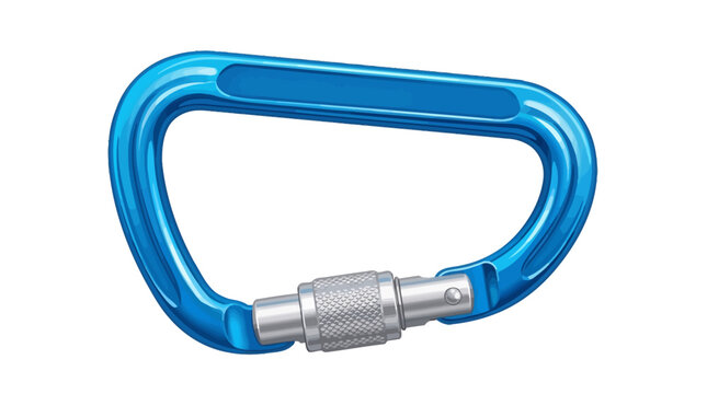 Blue Aluminum D-Shaped Climbing Carabiner with Screw Gate Vector Illustration