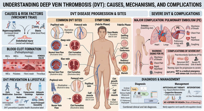 Anatomical Illustration of Deep Vein Thrombosis (DVT) Showing Blood Clot Formation in a Deep Vein