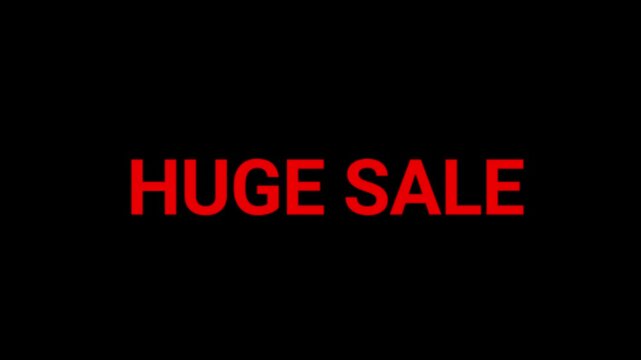Huge sale text appears in bold red lettering against a stark black background to signal a major promotional marketing event for consumers.