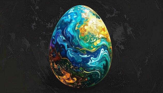 Colorful Abstract Painted Egg with Swirling Patterns.