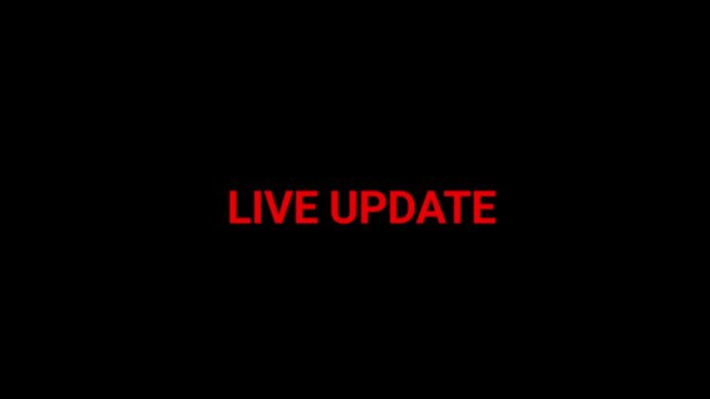 Live update text appears in bold red lettering against a stark black background to signify immediate information sharing for digital media broadcasts.